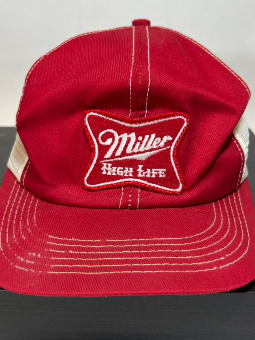 VTG Miller High Life Trucker Hat K-Products Made In USA Red Mesh Snapback Cap